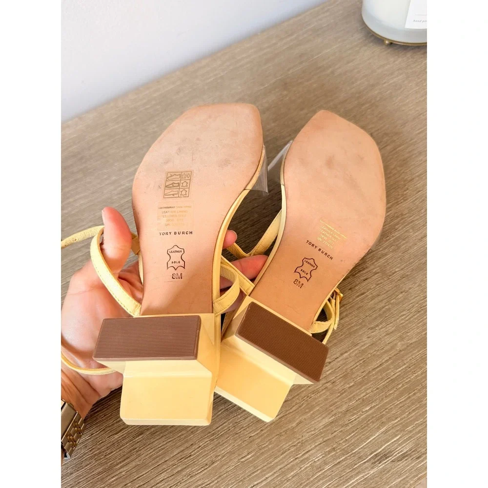 Tory Burch Lucite T-Heel Sandal Womens Pale Yellow Size 8M